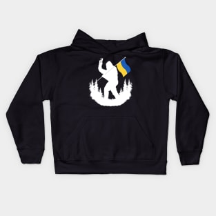 Bigfoot Holding Ukraine Flag Kids Hoodie